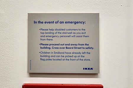 Sign at IKEA next to an emergency exit.  However, note that they misspelled "personnel".
