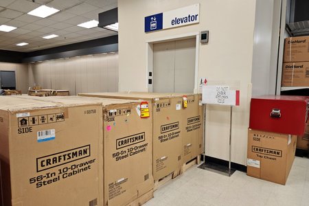 Large boxes of product blocked off access to the escalators and the elevator.  The store had been consolidated down to just the first floor, and the second floor was completely closed.