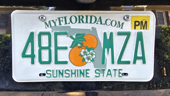 Our car's Florida license plate.