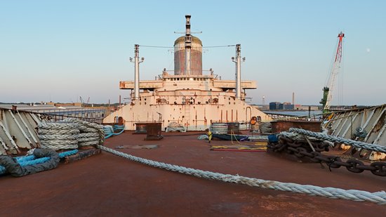 The forecastle of the ship, facing aft.