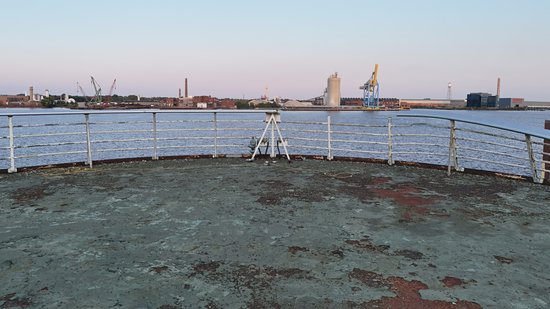 The railing around the fantail.  Just out of frame to the right in this image, the railing is damaged, having been pushed inward and down.  Don't know what happened there.