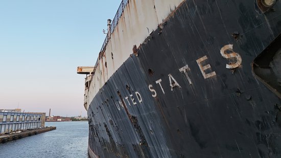 Starboard nameplate on the SS United States, facing aft.