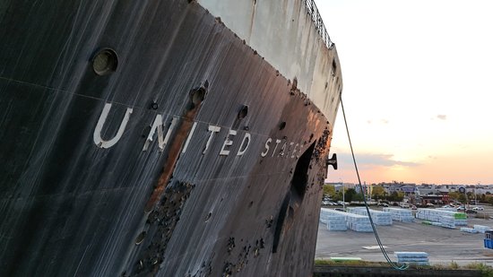 Starboard nameplate on the SS United States, facing forward.