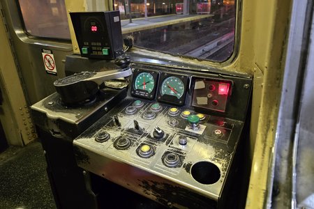 Close-up of the console on car 392.  The details may be different, but after looking at this for a few minutes, I felt right at home.  I could definitely operate this beast with little difficulty, once I got used to their master controller.