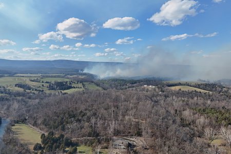 The wildfire, viewed from above the intersection of Minebank Road and Chapel Lane, near Middletown.