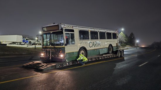 Former CARTA bus 3426 is in Frederick, and being prepared for unloading