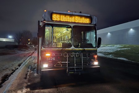 This sign, which reads "SS United States", was intended for last September, had she been able to make it to the bus show.