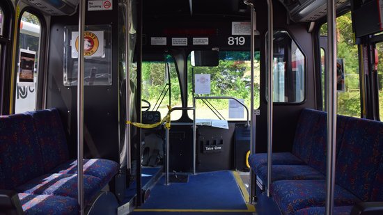 Front interior of Bee-Line bus 819.  Compare the seats shown here to the same shot taken last year on bus 700.