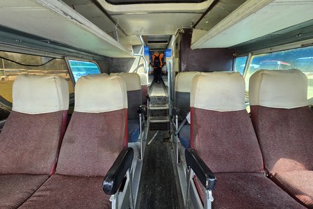 Lower level of the Scenicruiser, facing aft.