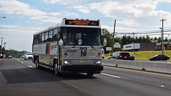 Former NJ Transit bus PA5064, a 1987 MCI MC-9B.