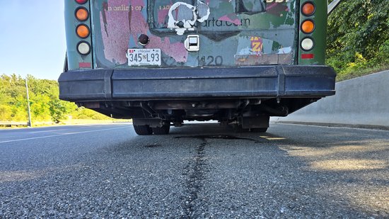 Isn't that fun: the bus dumped its transmission fluid.