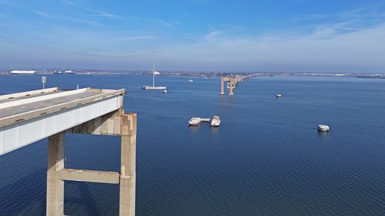 The area where the truss section once stood, viewed from the Hawkins Point side.