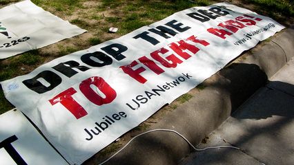 Jubilee USA's "Drop The Debt To Fight AIDS" banner makes another appearance at this rally, as it did at the fall 2004 World Bank meetings, covered in Part 4 of my Day of Activism Photography set, as well as a small picket on September 21, 2004.