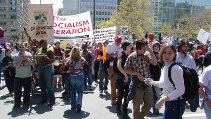 And the group turns its back on the World Bank, as we leave Murrow Park for Dupont Circle.