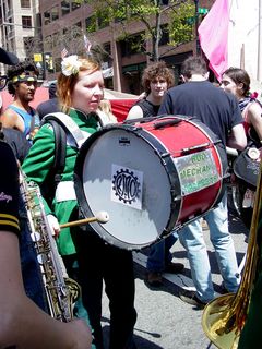 The Rude Mechanical Orchestra played music the entire way, dressed in green band uniforms.