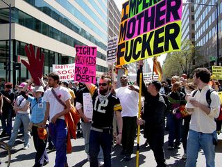 All kinds of signs were carried, and all sorts of props as well. All attended, and all marched.