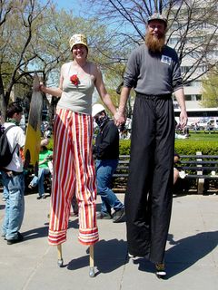 These two people wore stilts, complete with little shoes on the ends!