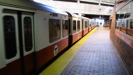 An inbound (to Alewife) train prepares to depart.