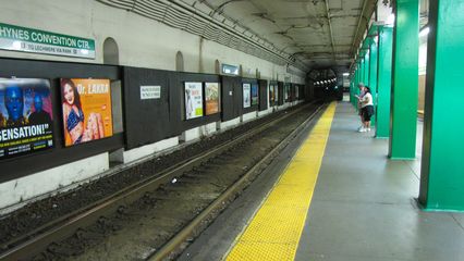 Waiting for the Green Line at Hynes Convention Center station.