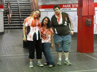 Zombies, post-march, on the platform at Park Street.