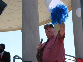 The presentation of the wig to Larry Brennan, complete with certificate of authenticity.