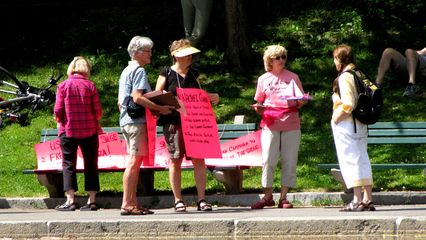 As it turned out, it was Code Pink. I'm used to seeing Code Pink in DC, and am friends with a number of the DC Code Pink folks. Seeing them in Boston was a new experience, though I'm not surprised that they're active in Boston as well.