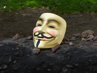 Then Anonymous added a Guy Fawkes mask to the mix. However, we took the mask back with us when we were finished photographing.