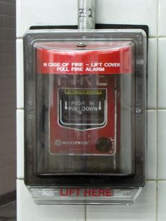 The source of the alarm - a Fire-Lite BG-12 pull station.