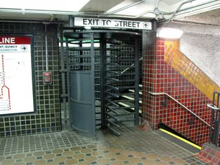 Iron maiden at Park Street. The stair to the right leads down to the Red Line platforms.