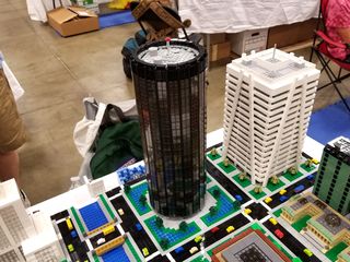 Various high-rise buildings constructed from Legos.