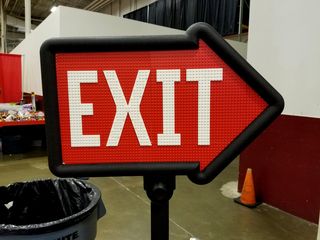 It's always the little things.  This exit sign is made out of Legos.