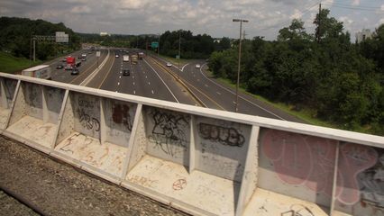 Crossing Interstate 270 in Montgomery County. This is the bridge that is marked "Railroad Bridge" if you're driving the highway. Northbound Exit 11 is visible in the photo.