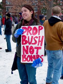 The crowd was enthusiastic, and took various approaches from statistical to graphic, voicing dissatisfaction with the Bush administration in so many different ways.