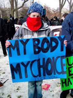 On the back of the "Who Would Jesus Bomb" sign was a pro-choice message, as well as an F-bomb.