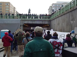 Marching through the Scott Circle tunnel. Note the people gathered above the tunnel cheering us on.