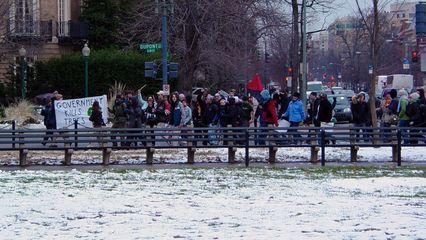 The group leaves Dupont Circle, believed to be en route to Union Station.