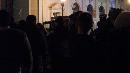 There were quite a few people demonstrating on the traffic island! And there was lots of light, too.