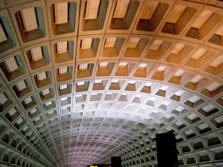 Foggy Bottom-GWU station received some new lighting since the last time I'd visited. Note the reddish color of the lighting, which is normally only found at Glenmont, on the Red Line. It does, however, provide more lighting, which is good, since Foggy Bottom is one of Metro's darker stations.