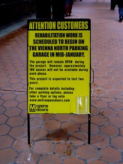 That's important, because that's where I like to park, and it seems that a lot of spaces will be closing for a while.  We'll see how that works for my parking situation.  I might just have to park in the South Garage for a while.