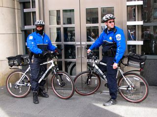 Cops blocking off the doors.