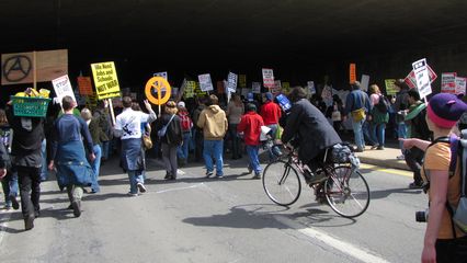 Preparing to go under I-395, where we departed Pentagon property.