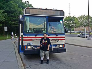 In 2015, Elyse developed an interest in bus 2137 after we spotted it on the street doing the 70 just before the Washington Auto Show. Here, on May 29, at Fort Totten, Elyse meets the subject of her fascination.