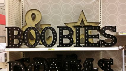 Unlike many places that sell letters, Target doesn't sell all of the letters in the alphabet, which means that the potential for crude words is somewhat limited. Suzie and I came up with a few words, despite this limited selection.