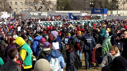 The crowd gathered for the Forward on Climate rally, viewed from the back of the rally.