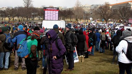 The crowd gathered for the Forward on Climate rally, viewed from the back of the rally.