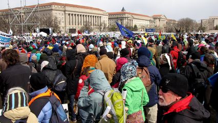 The crowd gathered for the Forward on Climate rally, viewed from the back of the rally.