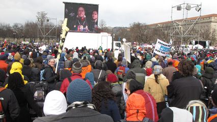 The crowd gathered for the Forward on Climate rally, viewed from the back of the rally.