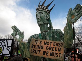 This street puppet, of the Statue of Liberty, was one of the most memorable sights in this demonstration. I'm sure that it takes an insane amount of work to make a large street puppet like this, but they certainly do make an impact.