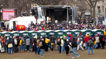 Soon after arriving back at the rally site, many of the participants hit the portable toilets.