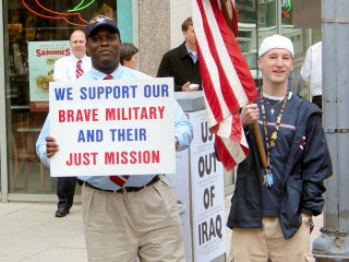 Meanwhile, on the side of the road, there were counter-protesters...